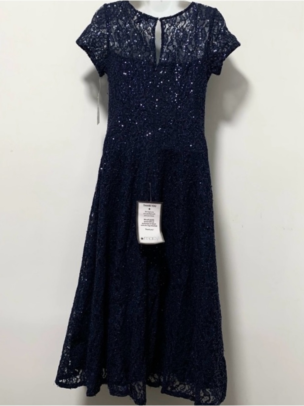 Classic Navy Lace A-Line Dress - Women's Evening Dress - Picture 7 of 15